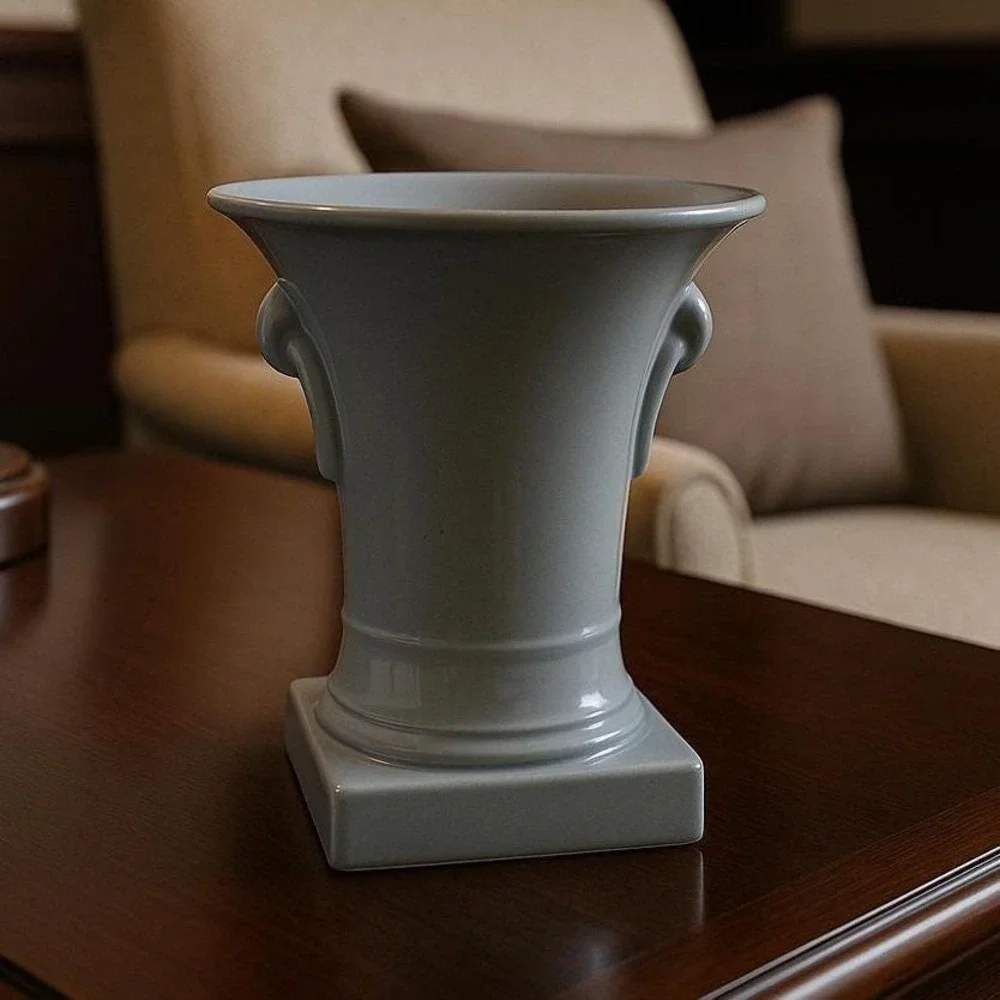 Vintage Ceramic Urn Vase Blue Gray Glaze Decorative Vase